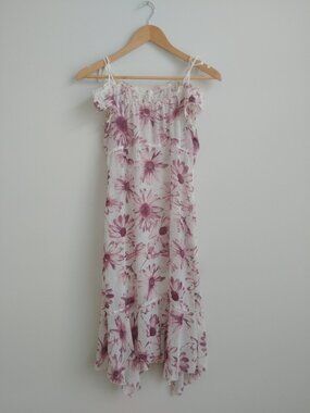 Y2K L'est Rose approx XS sheer midi dress fairy vibe white purple floral